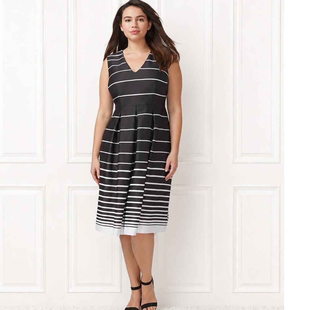 NWT Lane Bryant Striped Fit & Flare Black & White Dress